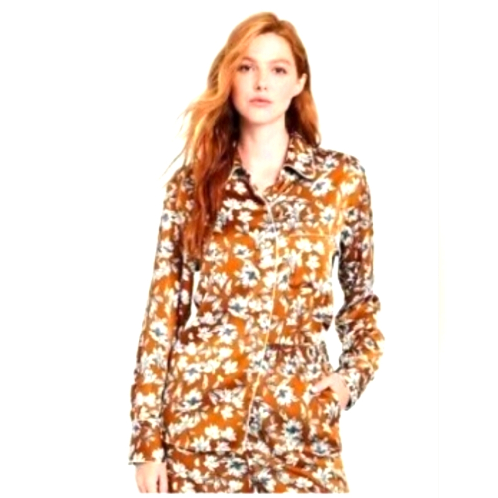 La Tinge x Target Womens Floral Button Front Blouse size L brown